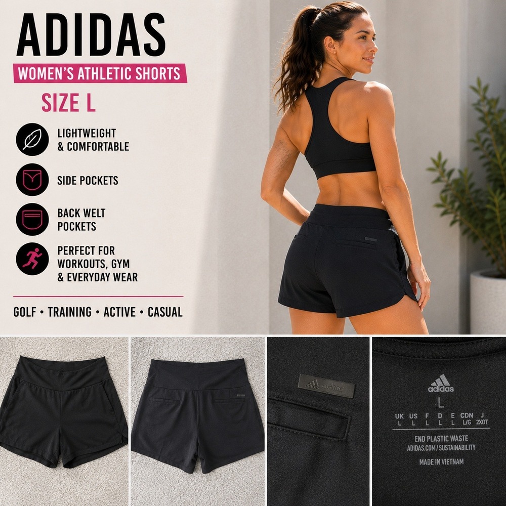 Adidas Womens Athletic Shorts Black Golf Training Gym Active Pockets Size L
